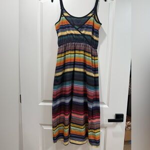 Athleta Rainbow Stripe Maxi Dress Size Small Adjustable Waist